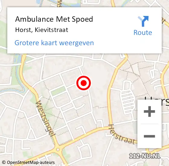 Locatie op kaart van de 112 melding: Ambulance Met Spoed Naar Horst, Kievitstraat op 28 september 2014 01:57