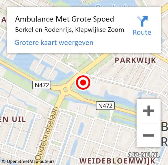Locatie op kaart van de 112 melding: Ambulance Met Grote Spoed Naar Berkel en Rodenrijs, Klapwijkse Zoom op 4 maart 2024 22:13