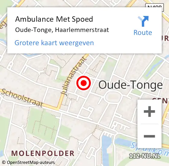 Locatie op kaart van de 112 melding: Ambulance Met Spoed Naar Oude-Tonge, Haarlemmerstraat op 4 maart 2024 22:25