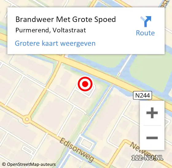 Locatie op kaart van de 112 melding: Brandweer Met Grote Spoed Naar Purmerend, Voltastraat op 4 maart 2024 22:36