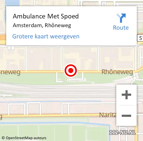 Locatie op kaart van de 112 melding: Ambulance Met Spoed Naar Amsterdam, Rhôneweg op 4 maart 2024 22:38