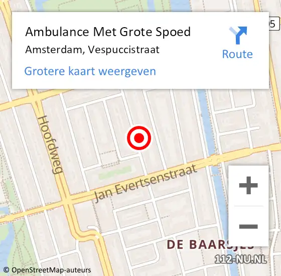 Locatie op kaart van de 112 melding: Ambulance Met Grote Spoed Naar Amsterdam, Vespuccistraat op 4 maart 2024 23:26