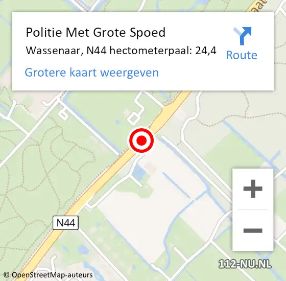 Locatie op kaart van de 112 melding: Politie Met Grote Spoed Naar Wassenaar, N44 hectometerpaal: 24,4 op 5 maart 2024 00:36