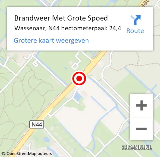 Locatie op kaart van de 112 melding: Brandweer Met Grote Spoed Naar Wassenaar, N44 hectometerpaal: 24,4 op 5 maart 2024 00:36