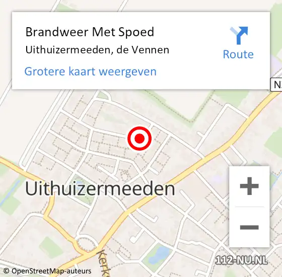 Locatie op kaart van de 112 melding: Brandweer Met Spoed Naar Uithuizermeeden, de Vennen op 5 maart 2024 00:48