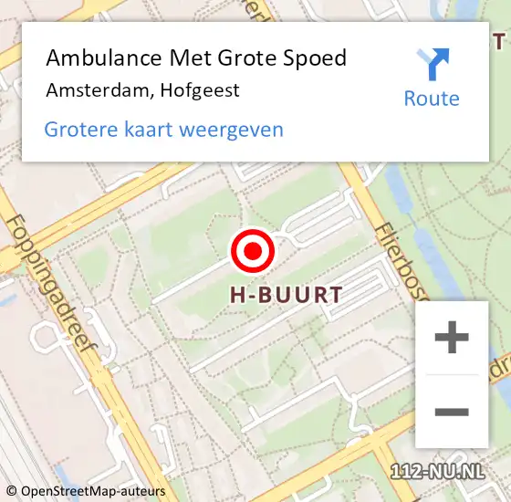 Locatie op kaart van de 112 melding: Ambulance Met Grote Spoed Naar Amsterdam, Hofgeest op 5 maart 2024 01:34