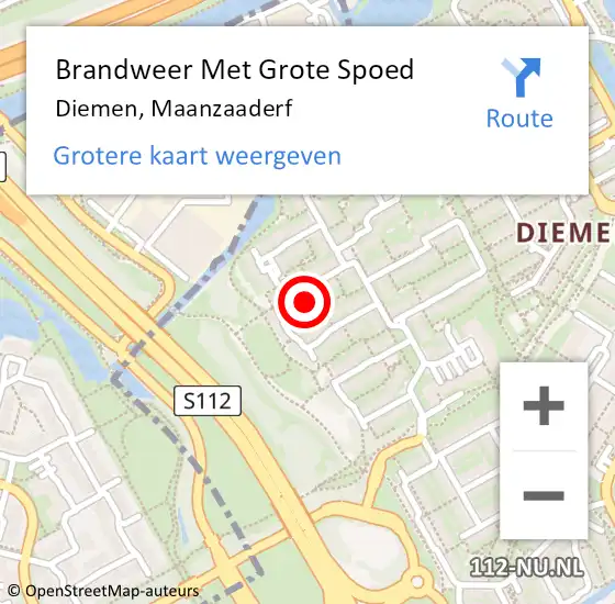 Locatie op kaart van de 112 melding: Brandweer Met Grote Spoed Naar Diemen, Maanzaaderf op 5 maart 2024 03:42