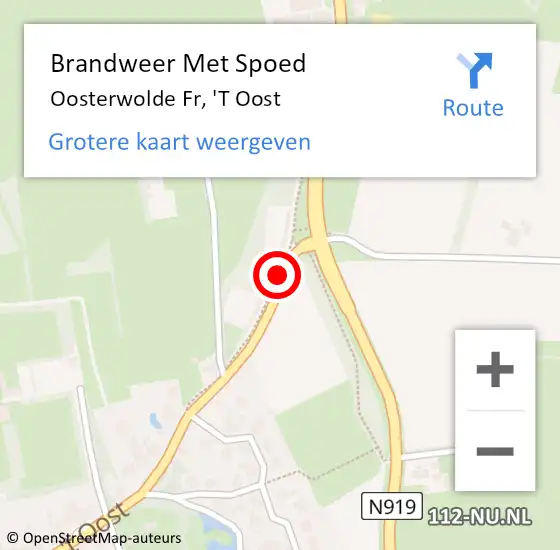 Locatie op kaart van de 112 melding: Brandweer Met Spoed Naar Oosterwolde Fr, 'T Oost op 28 september 2014 02:25