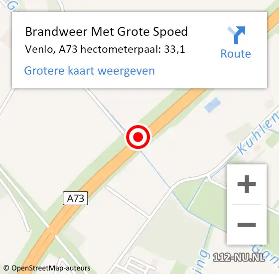 Locatie op kaart van de 112 melding: Brandweer Met Grote Spoed Naar Venlo, A73 hectometerpaal: 33,1 op 5 maart 2024 04:10