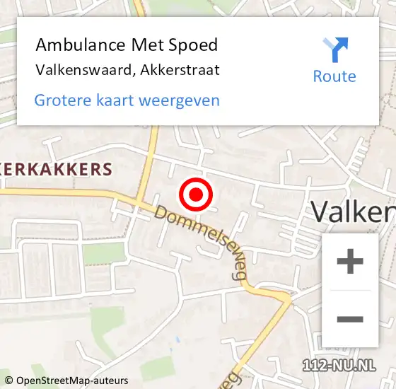 Locatie op kaart van de 112 melding: Ambulance Met Spoed Naar Valkenswaard, Akkerstraat op 28 september 2014 02:31