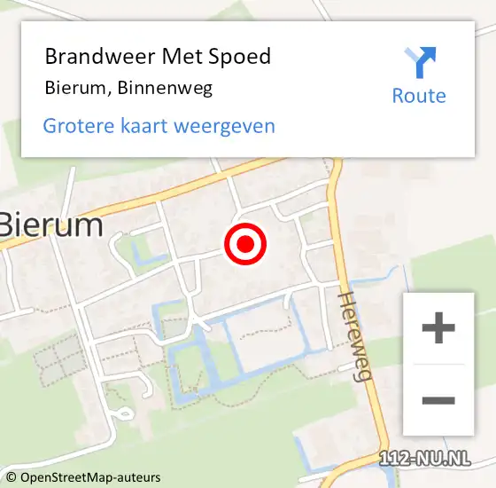 Locatie op kaart van de 112 melding: Brandweer Met Spoed Naar Bierum, Binnenweg op 5 maart 2024 07:13