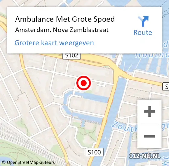Locatie op kaart van de 112 melding: Ambulance Met Grote Spoed Naar Amsterdam, Nova Zemblastraat op 5 maart 2024 07:39