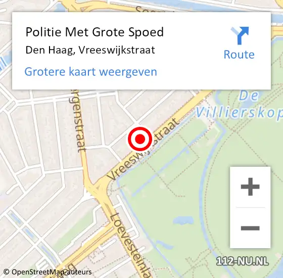 Locatie op kaart van de 112 melding: Politie Met Grote Spoed Naar Den Haag, Vreeswijkstraat op 5 maart 2024 08:07