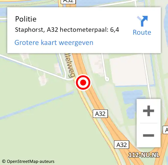 Locatie op kaart van de 112 melding: Politie Staphorst, A32 hectometerpaal: 6,4 op 5 maart 2024 08:12