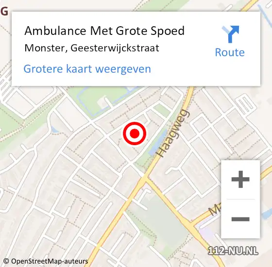 Locatie op kaart van de 112 melding: Ambulance Met Grote Spoed Naar Monster, Geesterwijckstraat op 5 maart 2024 08:13