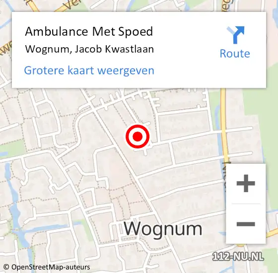 Locatie op kaart van de 112 melding: Ambulance Met Spoed Naar Wognum, Jacob Kwastlaan op 5 maart 2024 08:17