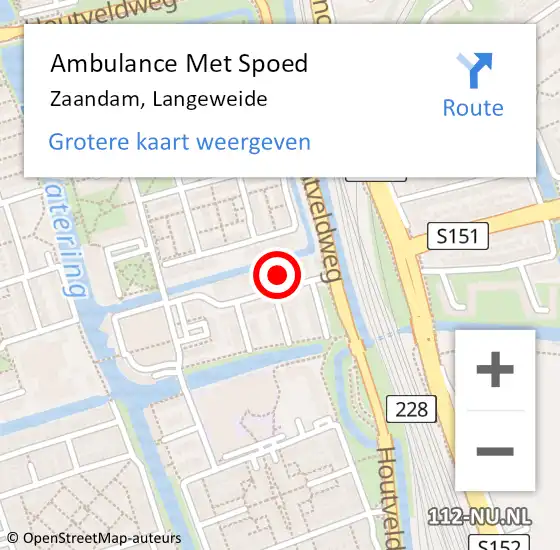 Locatie op kaart van de 112 melding: Ambulance Met Spoed Naar Zaandam, Langeweide op 5 maart 2024 08:26