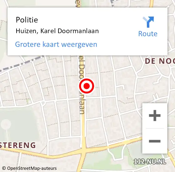 Locatie op kaart van de 112 melding: Politie Huizen, Karel Doormanlaan op 5 maart 2024 08:33