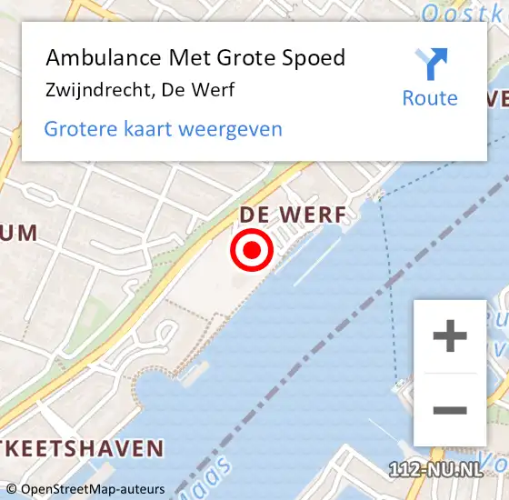 Locatie op kaart van de 112 melding: Ambulance Met Grote Spoed Naar Zwijndrecht, De Werf op 5 maart 2024 09:09