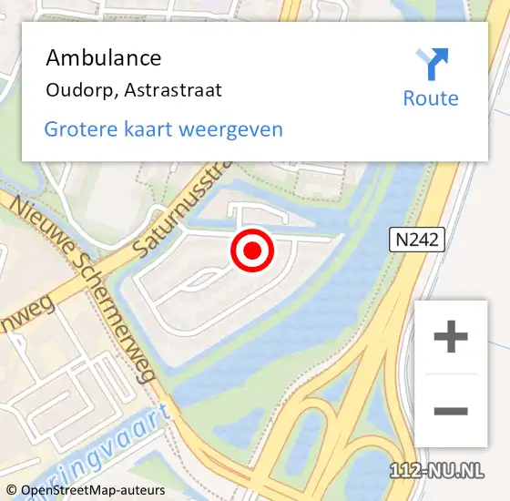 Locatie op kaart van de 112 melding: Ambulance Oudorp, Astrastraat op 5 maart 2024 09:12