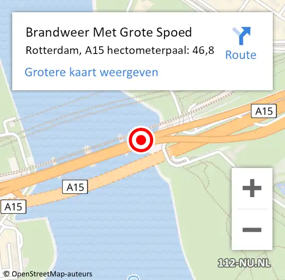 Locatie op kaart van de 112 melding: Brandweer Met Grote Spoed Naar Rotterdam, A15 hectometerpaal: 46,8 op 5 maart 2024 09:13