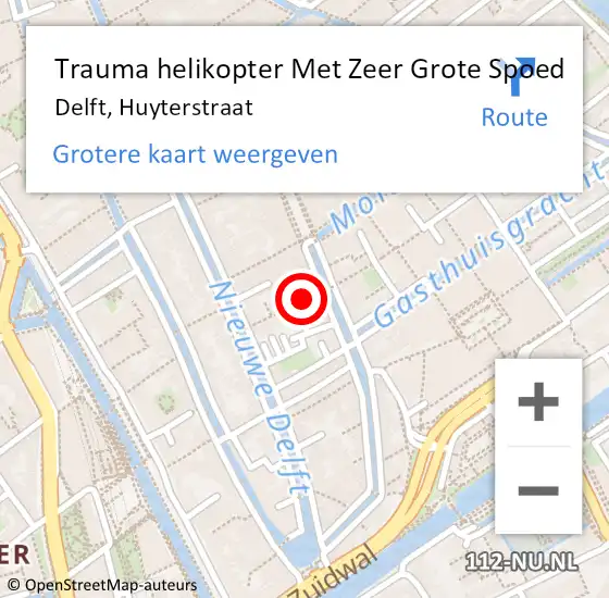 Locatie op kaart van de 112 melding: Trauma helikopter Met Zeer Grote Spoed Naar Delft, Huyterstraat op 5 maart 2024 09:24