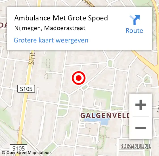 Locatie op kaart van de 112 melding: Ambulance Met Grote Spoed Naar Nijmegen, Madoerastraat op 28 september 2014 03:08