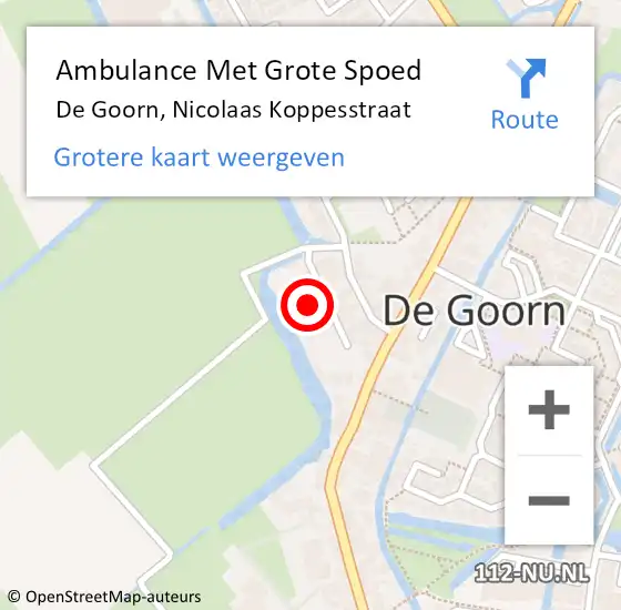 Locatie op kaart van de 112 melding: Ambulance Met Grote Spoed Naar De Goorn, Nicolaas Koppesstraat op 5 maart 2024 09:51