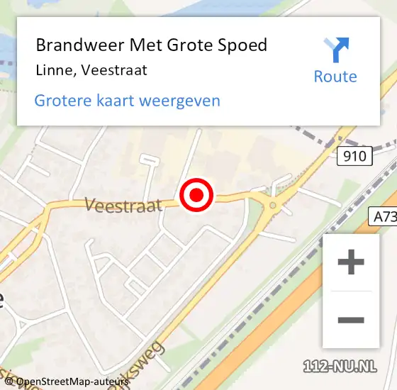 Locatie op kaart van de 112 melding: Brandweer Met Grote Spoed Naar Linne, Veestraat op 5 maart 2024 09:59