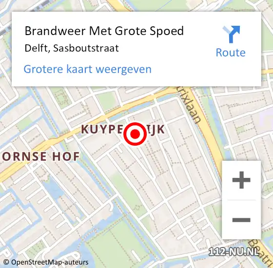 Locatie op kaart van de 112 melding: Brandweer Met Grote Spoed Naar Delft, Sasboutstraat op 5 maart 2024 10:01