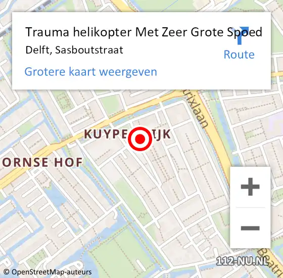 Locatie op kaart van de 112 melding: Trauma helikopter Met Zeer Grote Spoed Naar Delft, Sasboutstraat op 5 maart 2024 10:01