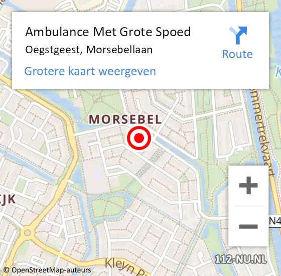 Locatie op kaart van de 112 melding: Ambulance Met Grote Spoed Naar Oegstgeest, Morsebellaan op 5 maart 2024 11:38