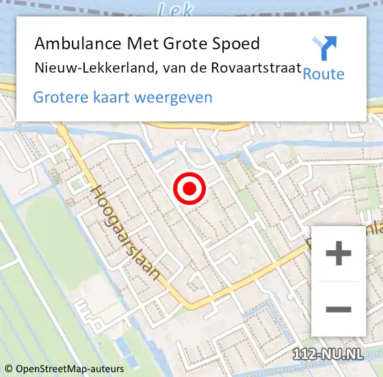 Locatie op kaart van de 112 melding: Ambulance Met Grote Spoed Naar Nieuw-Lekkerland, van de Rovaartstraat op 5 maart 2024 11:42