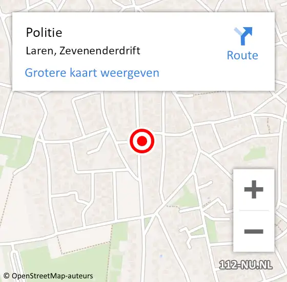 Locatie op kaart van de 112 melding: Politie Laren, Zevenenderdrift op 5 maart 2024 11:59