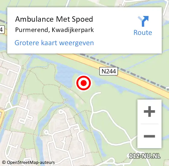 Locatie op kaart van de 112 melding: Ambulance Met Spoed Naar Purmerend, Kwadijkerpark op 5 maart 2024 12:03