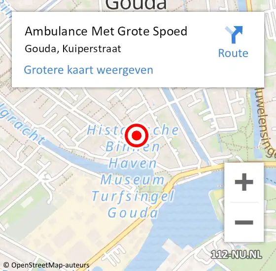 Locatie op kaart van de 112 melding: Ambulance Met Grote Spoed Naar Gouda, Kuiperstraat op 5 maart 2024 12:10