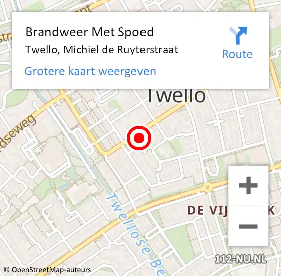 Locatie op kaart van de 112 melding: Brandweer Met Spoed Naar Twello, Michiel de Ruyterstraat op 5 maart 2024 12:11