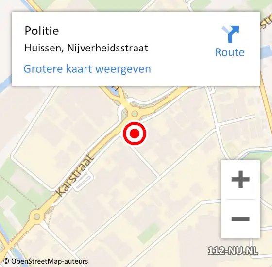 Locatie op kaart van de 112 melding: Politie Huissen, Nijverheidsstraat op 5 maart 2024 12:14