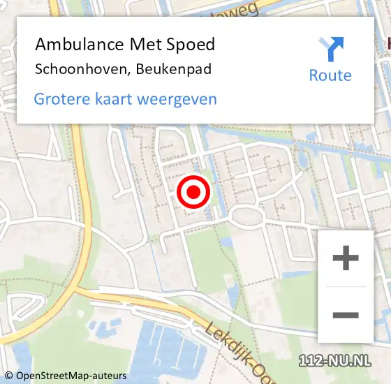 Locatie op kaart van de 112 melding: Ambulance Met Spoed Naar Schoonhoven, Beukenpad op 5 maart 2024 12:18