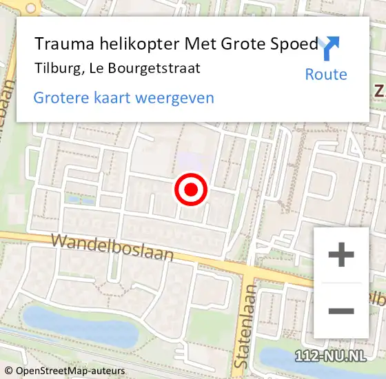 Locatie op kaart van de 112 melding: Trauma helikopter Met Grote Spoed Naar Tilburg, Le Bourgetstraat op 5 maart 2024 12:22
