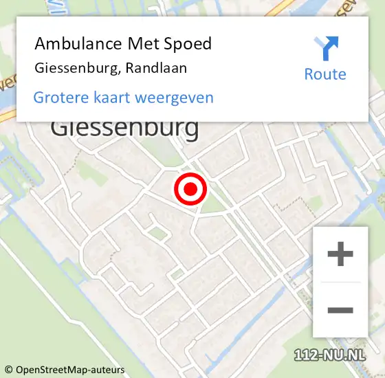 Locatie op kaart van de 112 melding: Ambulance Met Spoed Naar Giessenburg, Randlaan op 5 maart 2024 12:38