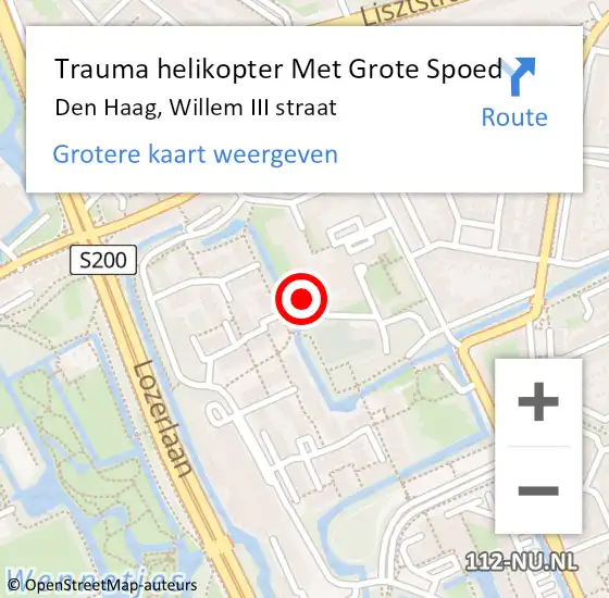 Locatie op kaart van de 112 melding: Trauma helikopter Met Grote Spoed Naar Den Haag, Willem III straat op 5 maart 2024 13:02