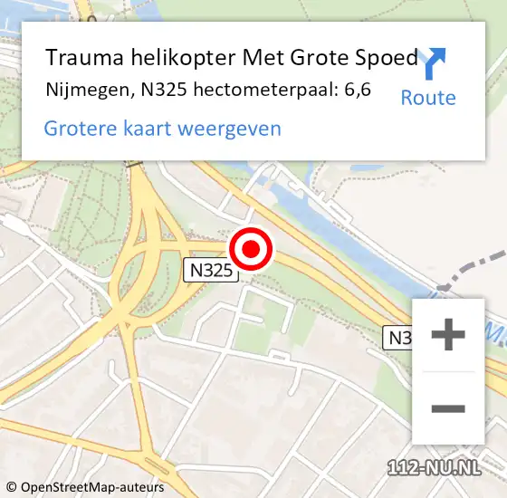 Locatie op kaart van de 112 melding: Trauma helikopter Met Grote Spoed Naar Nijmegen, N325 hectometerpaal: 6,6 op 5 maart 2024 13:03