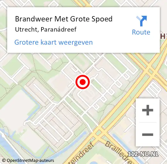 Locatie op kaart van de 112 melding: Brandweer Met Grote Spoed Naar Utrecht, Paranádreef op 5 maart 2024 13:04