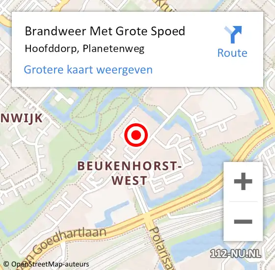 Locatie op kaart van de 112 melding: Brandweer Met Grote Spoed Naar Hoofddorp, Planetenweg op 5 maart 2024 13:08