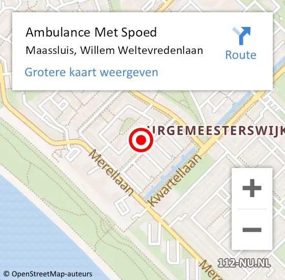 Locatie op kaart van de 112 melding: Ambulance Met Spoed Naar Maassluis, Willem Weltevredenlaan op 5 maart 2024 13:12