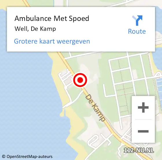 Locatie op kaart van de 112 melding: Ambulance Met Spoed Naar Well, De Kamp op 28 september 2014 04:16