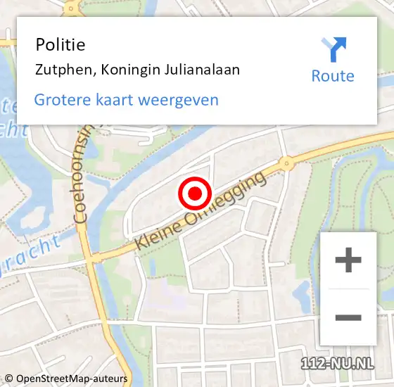 Locatie op kaart van de 112 melding: Politie Zutphen, Koningin Julianalaan op 5 maart 2024 13:37