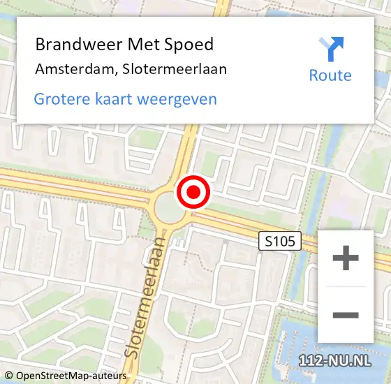 Locatie op kaart van de 112 melding: Brandweer Met Spoed Naar Amsterdam, Slotermeerlaan op 5 maart 2024 13:49