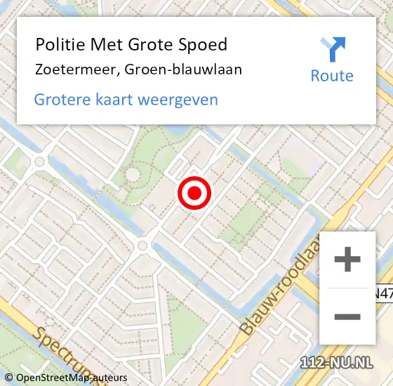 Locatie op kaart van de 112 melding: Politie Met Grote Spoed Naar Zoetermeer, Groen-blauwlaan op 5 maart 2024 13:59